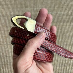 🐍 Vintage Sera Genuine Snakeskin Belt | 36" | Burgundy Red Gold Buckle